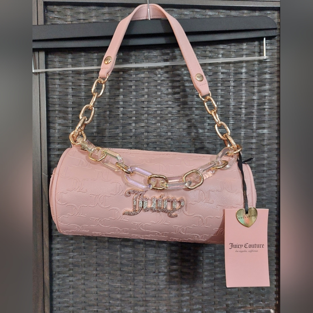 Juicy Couture Exclusive Chain Bling Pink Barrel Roll Bag Purse NWT